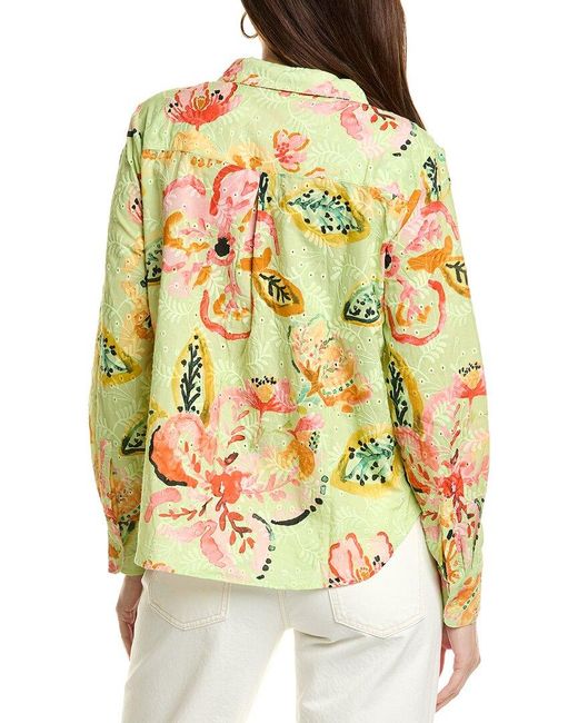 Nicole Miller Yellow Embroidered Eyelet Blouse