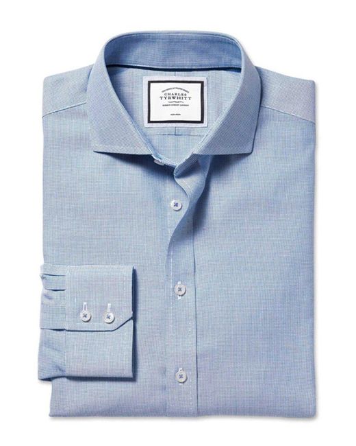 Charles Tyrwhitt Blue Non-iron Ludgate Weave Cutaway Slim Fit Shirt for men