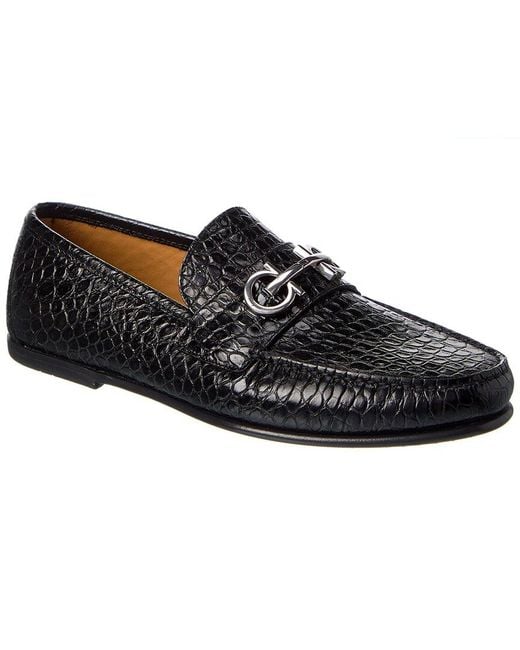 Ferragamo Black Ferragamo Galileo Croc-embossed Leather Loafer for men