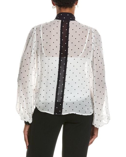 Reiss Gray Arial Polka Dot Tie Neck Blouse