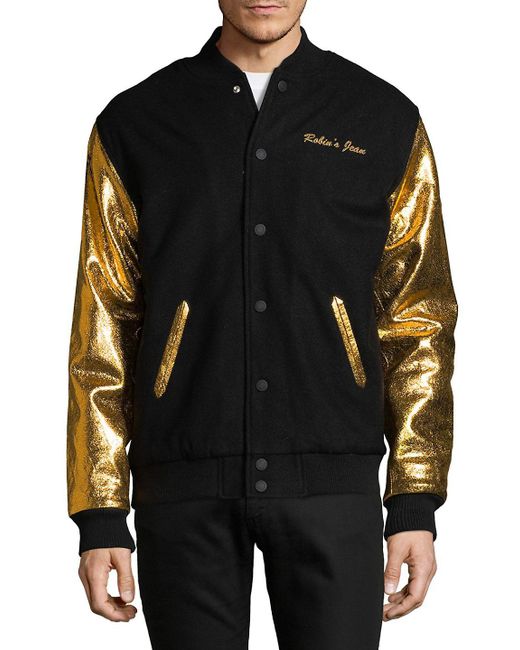 Leather Rib-trimmed Varsity Jacket 