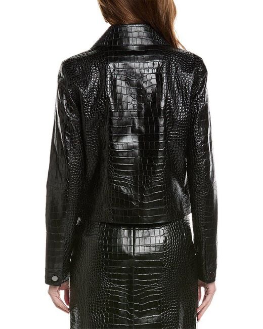 Michael Kors Black Croc-embossed Leather Jacket