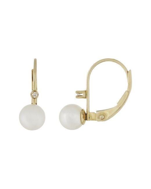Splendid Metallic 14k 0.02 Ct. Tw. Diamond 5-5.5mm Pearl Earrings