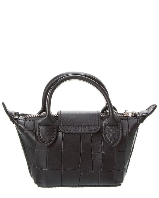 Longchamp Le Pliage Cuir Xxs Croc-embossed Leather Pouch in Black | Lyst