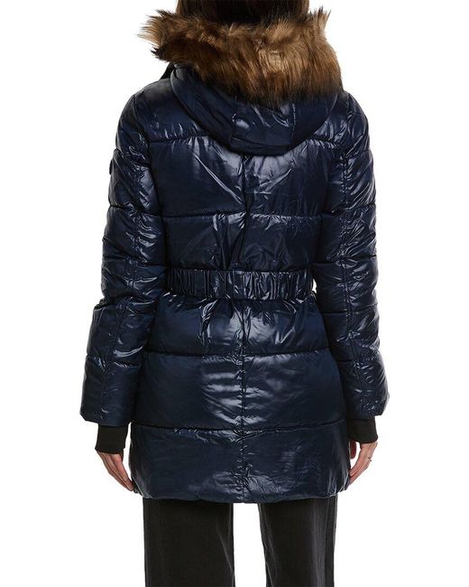 French Connection Blue Belted Puffer Coat