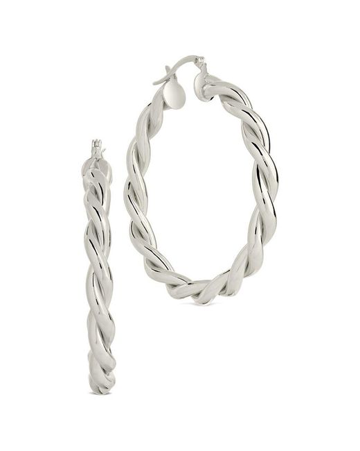 Sterling Forever White Rosalie Polished Entwined Hoops