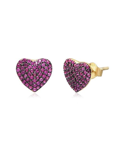 Gabi Rielle Purple 14K Over Crystal Puff Heart Earrings