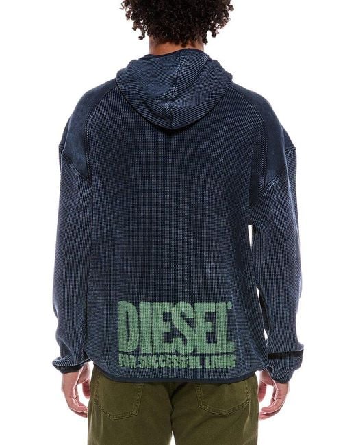 DIESEL Blue Waffle-Knit Hoodie for men