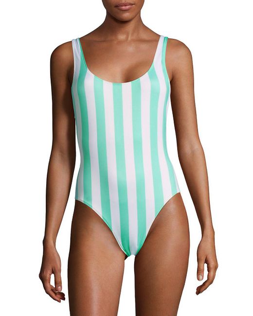 Solid & Striped Green One-piece Striped Swimsuit