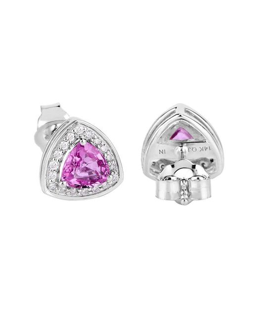 Diana M Fine Jewelry 14k 1.05 Ct. Tw. Diamond & Pink Sapphire Studs