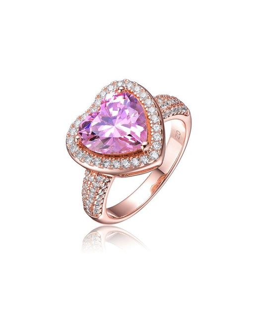 Genevive Jewelry Pink 18k Rose Gold Vermeil Cz Heart Ring