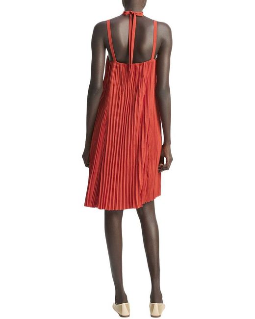 Vince Red Pleated A-Line Pintuck Dress