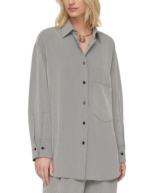 Lafayette 148 New York Gray Collared Oversized Shirt