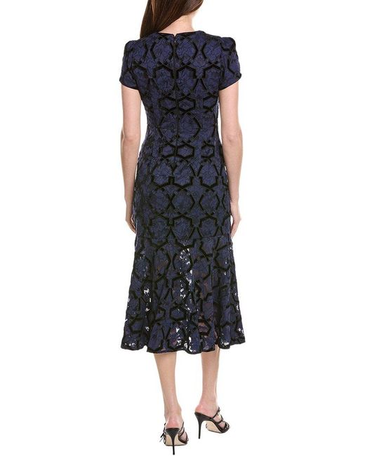 MILLY Blue Tahlia Velvet Flock Lace Maxi Dress