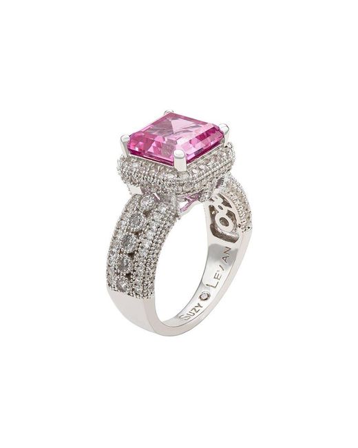 Suzy Levian Pink Silver 0.02 Ct. Tw. Diamond & Sapphire Statement Ring