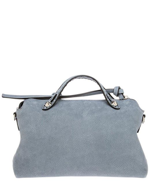 Fendi Gray Logo Leather Shoulder Bag