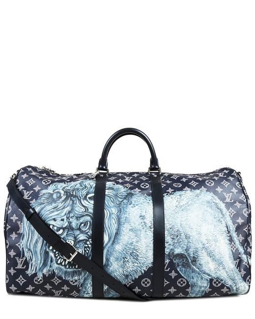 Louis Vuitton Blue Lion Chapman Savane Monogram Canvas Keepall 55 Bandouliere