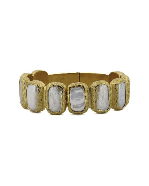 Ebru Jewelry Natural Pearl Collection Plated 0.8In Pearl Bangle Bracelet
