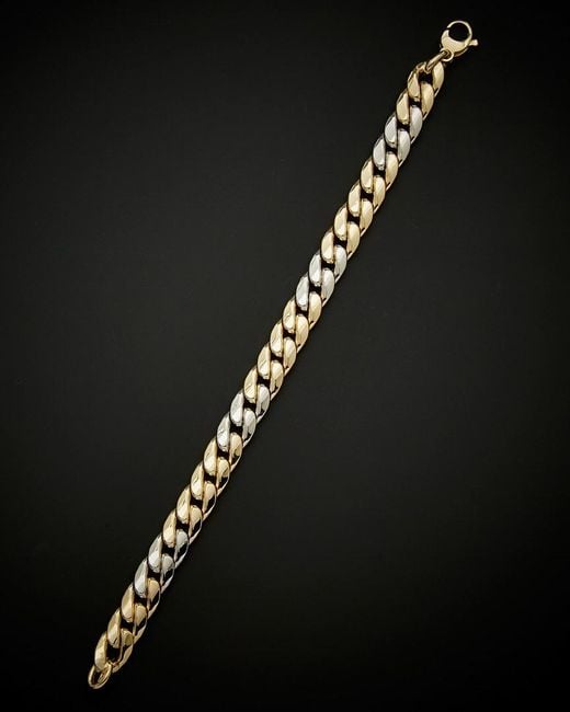 Italian Gold Black 14k Two-tone Semi-solid Miami Cuban Curb Link Bracelet for men