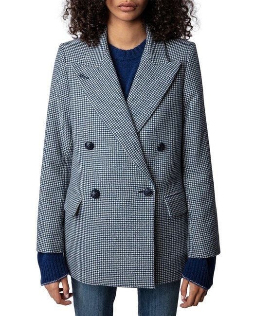Zadig & Voltaire View Check Wool-blend Blazer in Blue | Lyst
