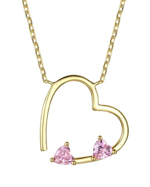 Genevive Jewelry Metallic 14k Over Silver Cz Open Heart Necklace