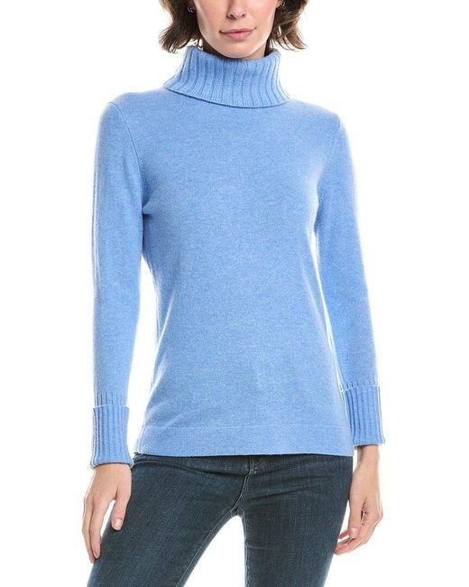 Forte Blue Chunky Trim Turtleneck Cashmere Sweater