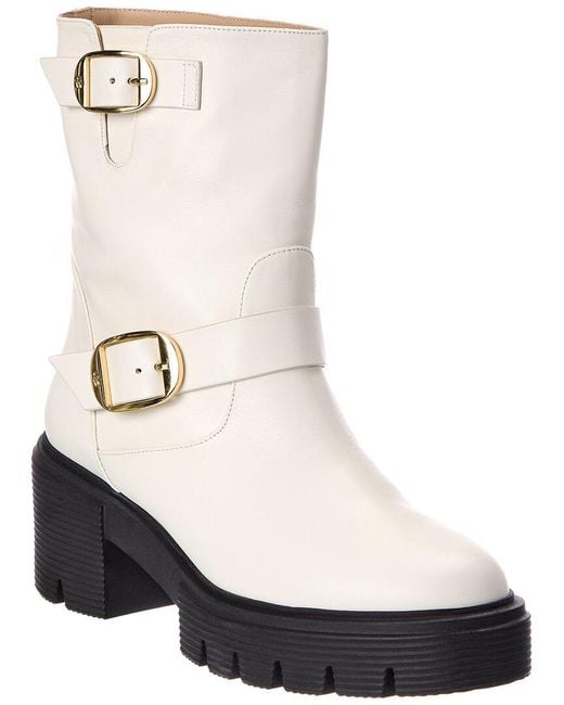 Stuart Weitzman White Soho Moto Leather Bootie