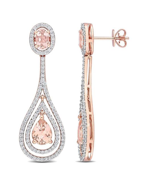 Rina Limor Multicolor 14k Rose Gold 3.84 Ct. Tw. Diamond & Morganite Halo Teardrop Earrings
