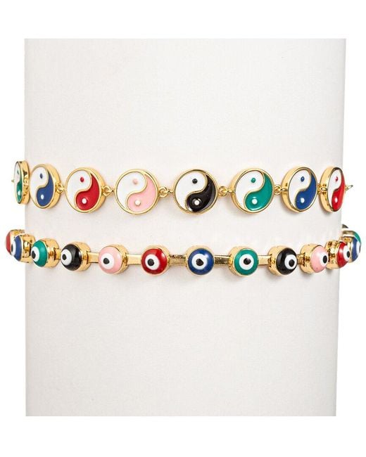 Eye Candy LA White The Luxe Collection Enamel Yin Yang & Evil Eye Set Cuff Bracelet