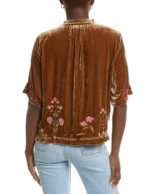 Johnny Was Brown Malaya Silk-Blend Shirt