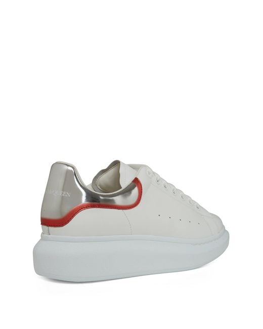 Alexander McQueen Sneakers Oversize In Pelle Bianca E Argento in