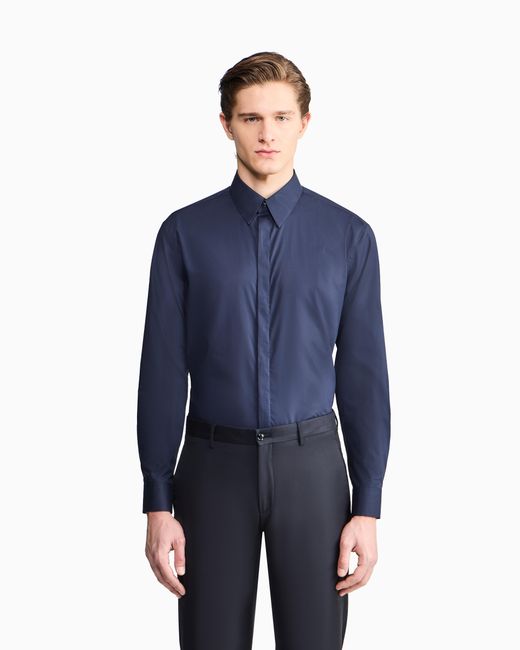 Giorgio Armani Blue Cotton-Poplin Shirt for men