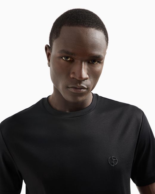 Giorgio Armani T-Shirt Aus Interlock-Baumwolle Mit Logostickerei in Black für Herren