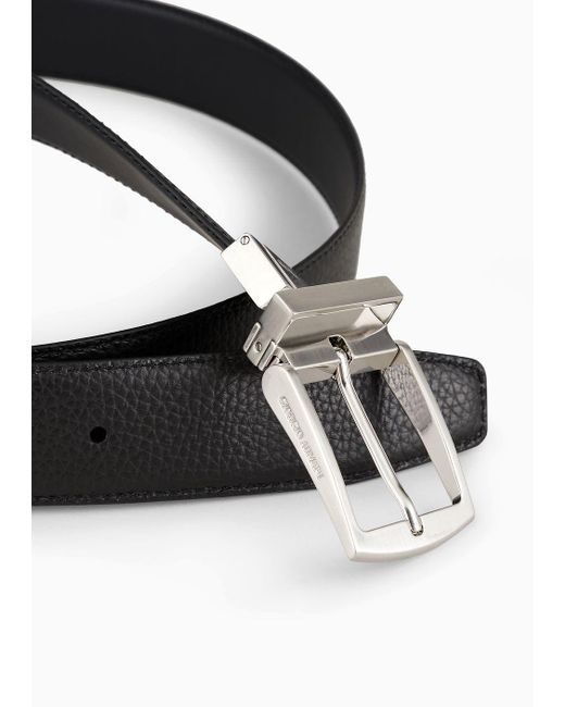 Giorgio Armani White Reversible Belt In Smooth And Pebbled Leather for men