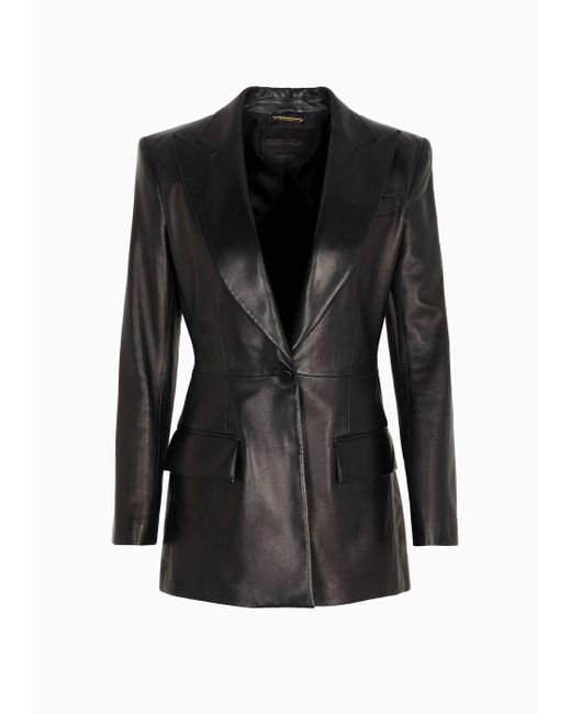 Giorgio Armani Black Single-breasted, Nappa-leather Jacket