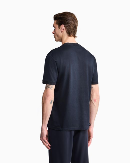 Giorgio Armani Blue Oversized Silk, Linen And Cotton T-Shirt for men