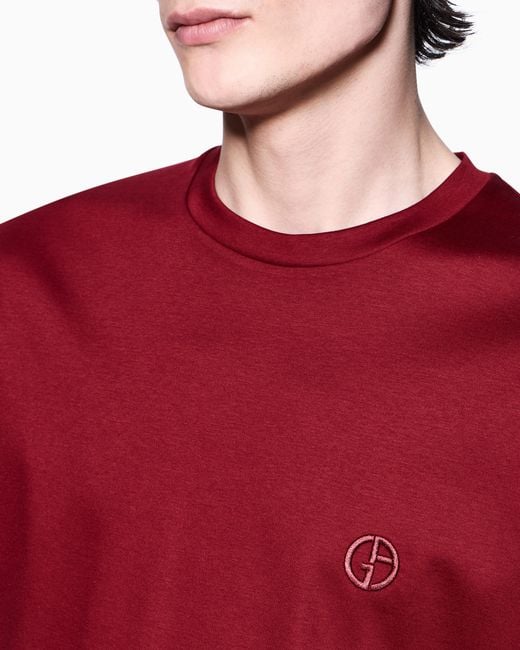 Giorgio Armani Red Short-Sleeve Cotton Interlock T-Shirt With Logo for men