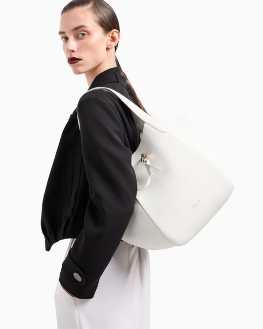 Giorgio Armani White Pebbled Bag With A Removable Inner Pouch