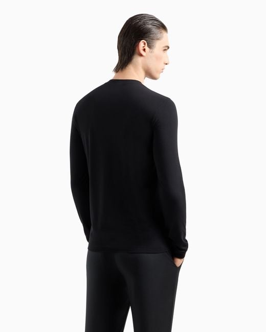 Giorgio Armani Blue Stretch Viscose Jersey Jumper With Crew Neck And Long Sleeves for men