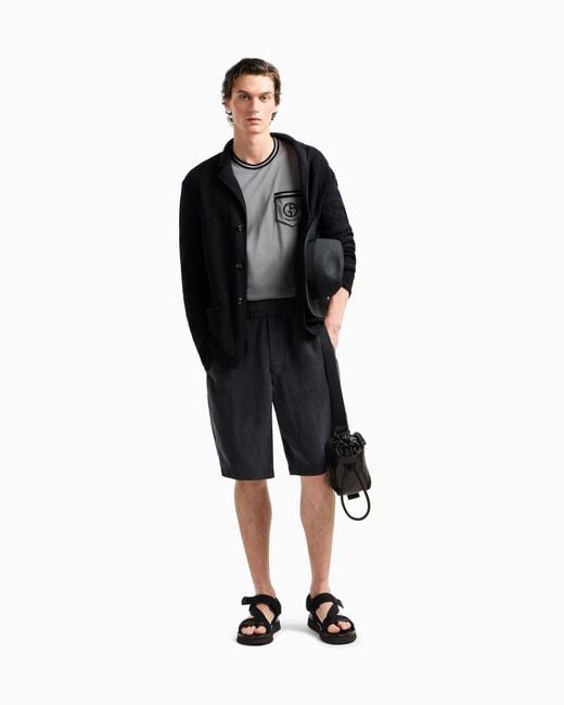 Chaqueta De Abotonadura Sencilla De Punto De Algodón Con Elaboración En Tejido Jacquard Giorgio Armani de hombre de color Black