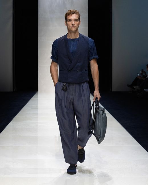 Giorgio Armani Blue Linen And Viscose Twill Two-Pleat Trousers for men