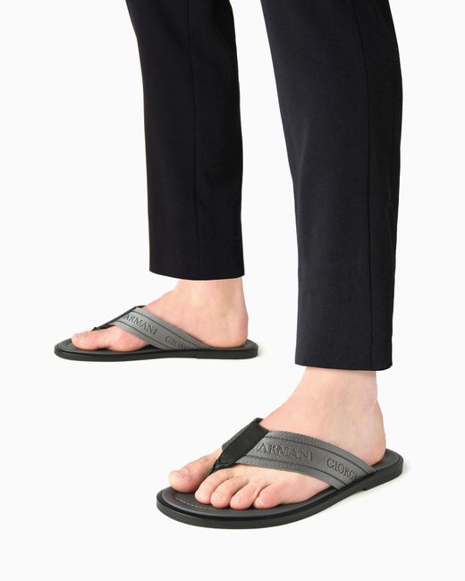 Giorgio Armani White Webbing Thong Sandals for men