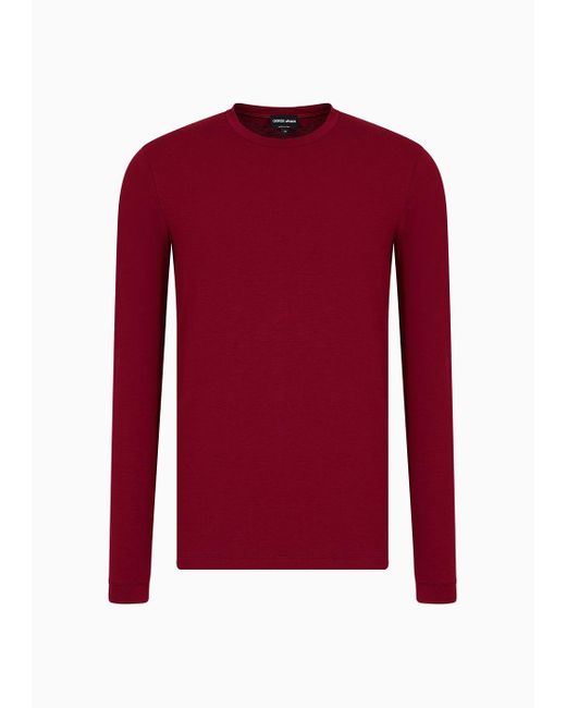Giorgio Armani Red Stretch Viscose Jersey Jumper With Crew Neck And Long Sleeves for men