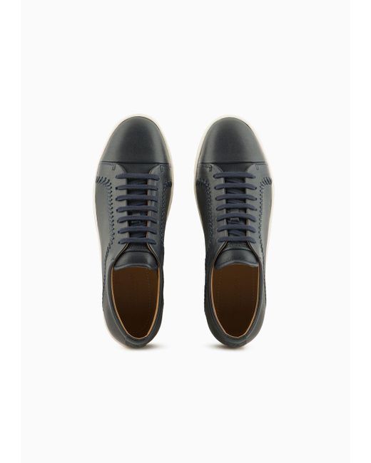 Giorgio Armani Blue Nappa-leather Sneakers for men