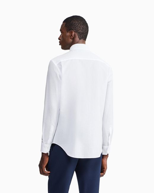 Giorgio Armani White Regular Fit Cotton Seersucker Shirt for men