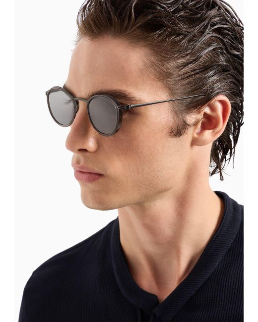 Giorgio Armani Gray Panto Sunglasses