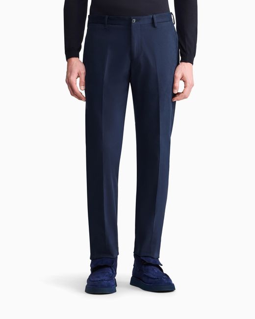 Giorgio Armani Blue Stretch Cashmere And Cotton Trousers for men