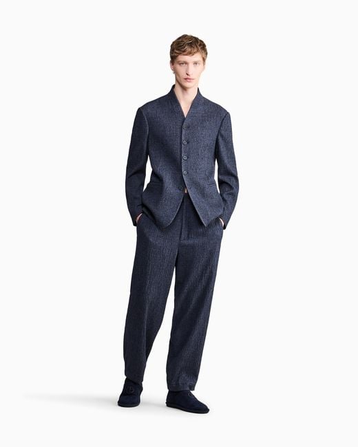 Giorgio Armani Blue Trouser Soft Regular Fit Froissè Wool Silk Cashmere for men