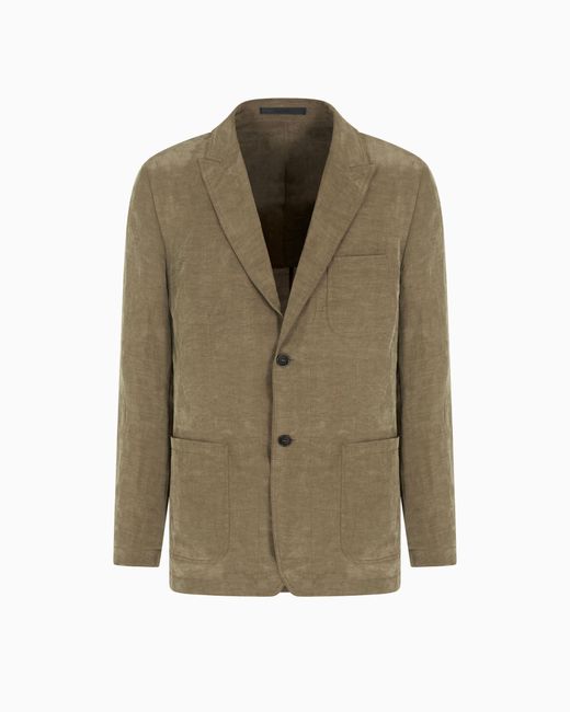 Giorgio Armani Green Lyocell And Linen Single-Breasted Jacket for men