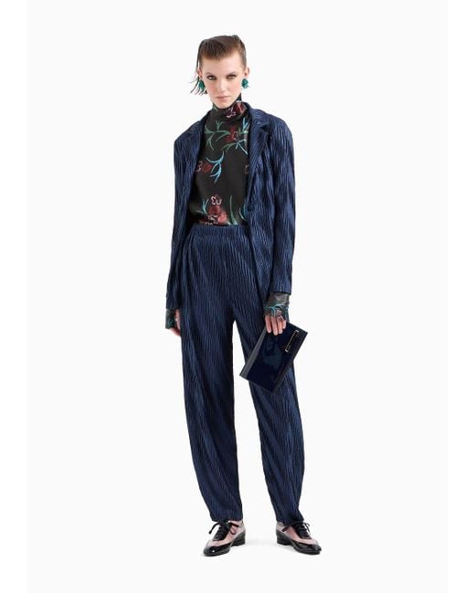 Giorgio Armani Blue Asv Two-tone Pleated Jersey Trousers